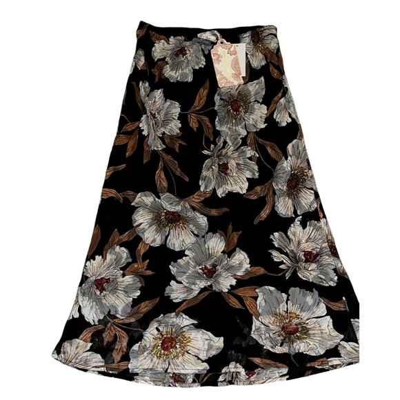 Band of the Free NWT Rho Black Floral Slip Skirt Sz Small Black Cream - Picture 8 of 16